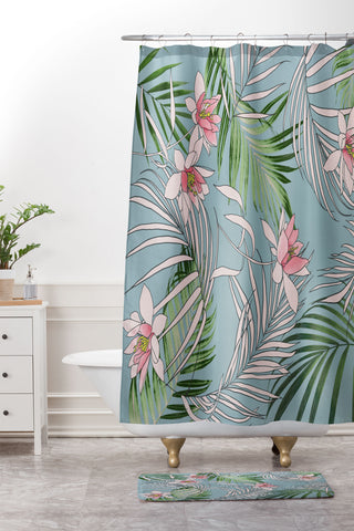 DENY Designs pb palm beach floral Shower Curtain And Mat