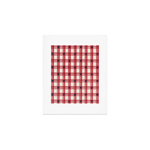 DENY Designs Red Gingham plus Stars Art Print