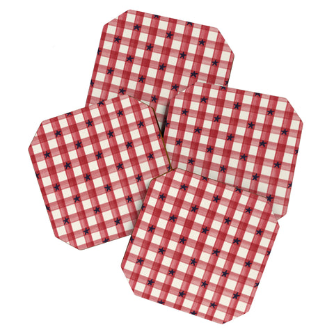DENY Designs Red Gingham plus Stars Coaster Set