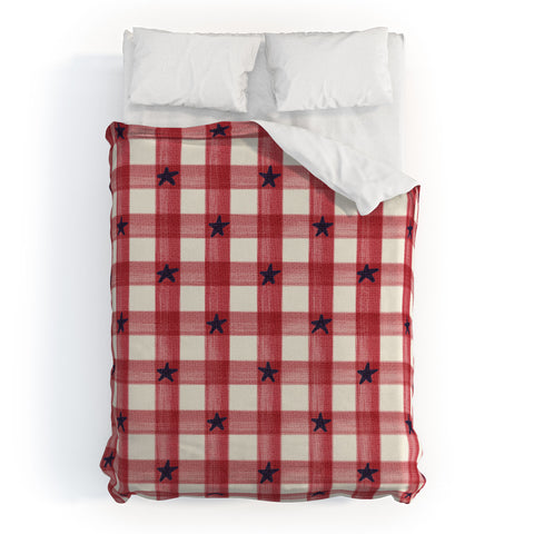 DENY Designs Red Gingham plus Stars Duvet Cover