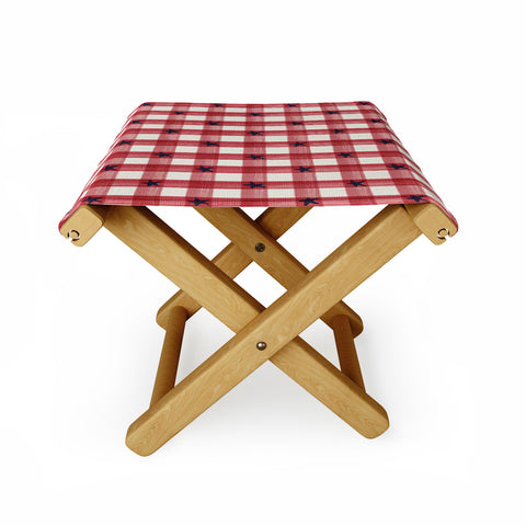 DENY Designs Red Gingham plus Stars Folding Stool
