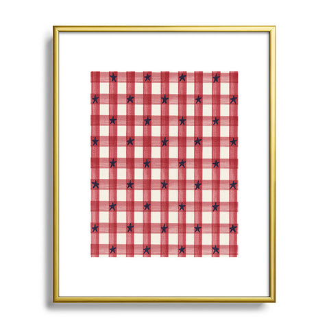 DENY Designs Red Gingham plus Stars Metal Framed Art Print