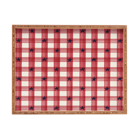 DENY Designs Red Gingham plus Stars Rectangular Tray