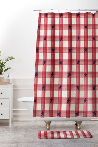 DENY Designs Red Gingham plus Stars Shower Curtain And Mat