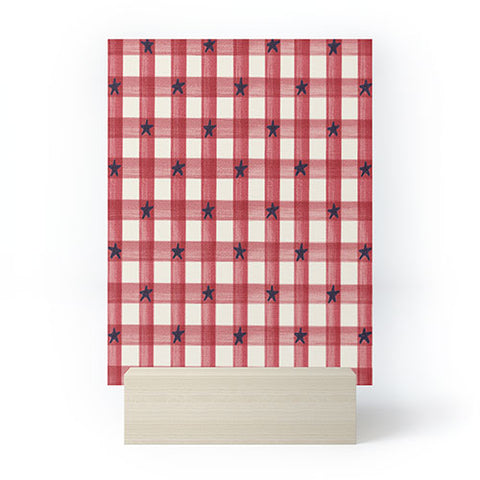 DENY Designs Red Gingham plus Stars Mini Art Print