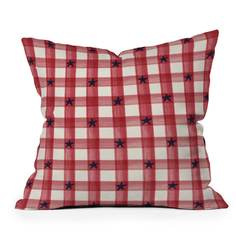 DENY Designs Red Gingham plus Stars Throw Pillow