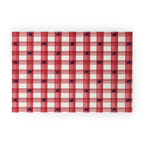 DENY Designs Red Gingham plus Stars Welcome Mat