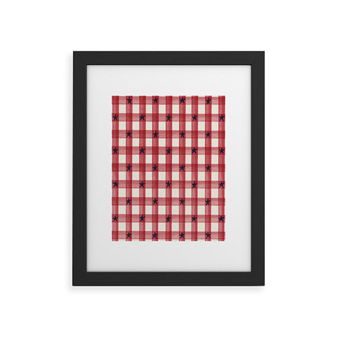 DENY Designs Red Gingham plus Stars Framed Art Print
