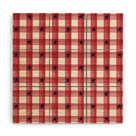 DENY Designs Red Gingham plus Stars Wood Wall Mural