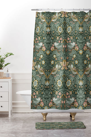 DENY Designs Strawberry Thief Green Shower Curtain And Mat
