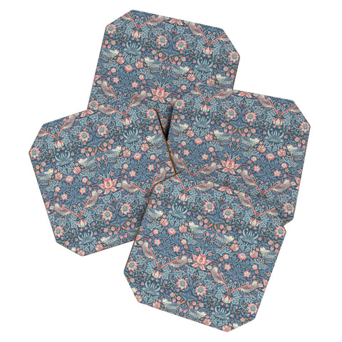 DENY Designs Strawberry Thief Navy Pink Coaster Set