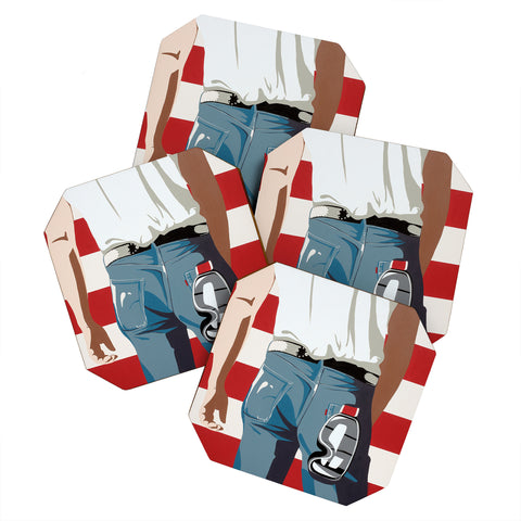 DENY Designs Uptripping Bruce Springsteen Skiing Coaster Set