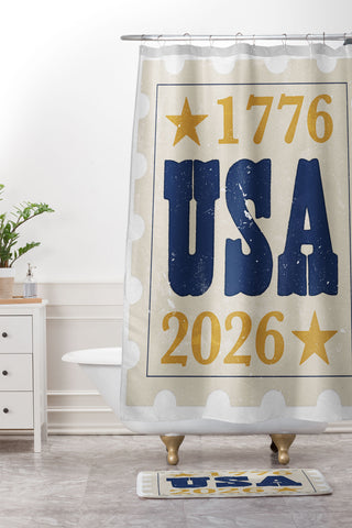DENY Designs USA Stamp Shower Curtain And Mat