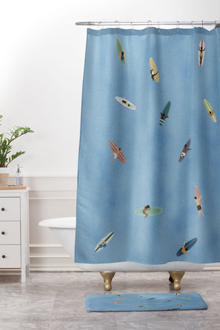 DENY Designs waiting wading surfers Shower Curtain And Mat