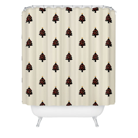 Design by Spark Black And Gold Christmas Tree Shower Curtain