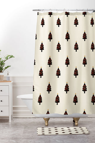 Design by Spark Black And Gold Christmas Tree Shower Curtain And Mat