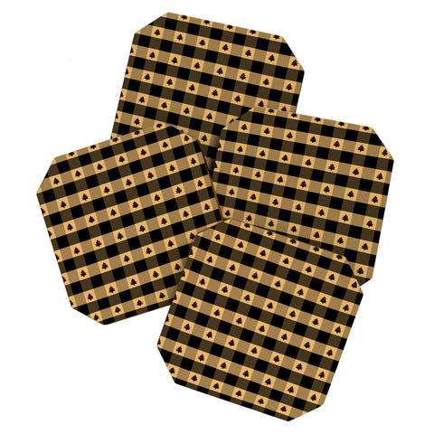 Design by Spark Black Gold Tree Tree Gingham Coaster Set