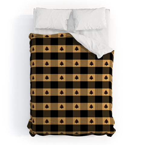 Design by Spark Black Gold Tree Tree Gingham Comforter