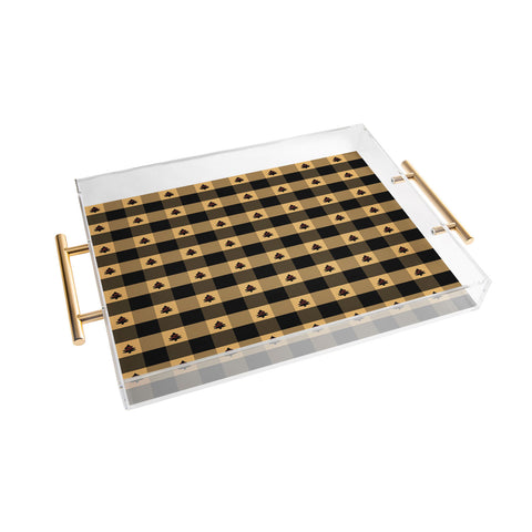 Design by Spark Black Gold Tree Tree Gingham Acrylic Tray
