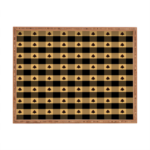 Design by Spark Black Gold Tree Tree Gingham Rectangular Tray