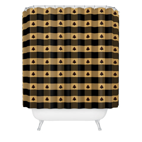 Design by Spark Black Gold Tree Tree Gingham Shower Curtain