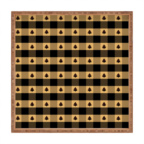 Design by Spark Black Gold Tree Tree Gingham Square Tray