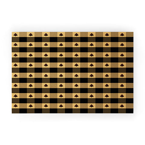 Design by Spark Black Gold Tree Tree Gingham Welcome Mat