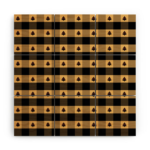 Design by Spark Black Gold Tree Tree Gingham Wood Wall Mural