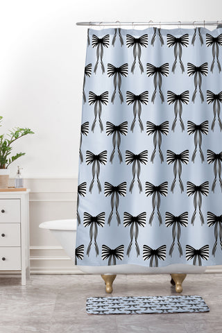 Design by Spark Black Striped Bows Shower Curtain And Mat