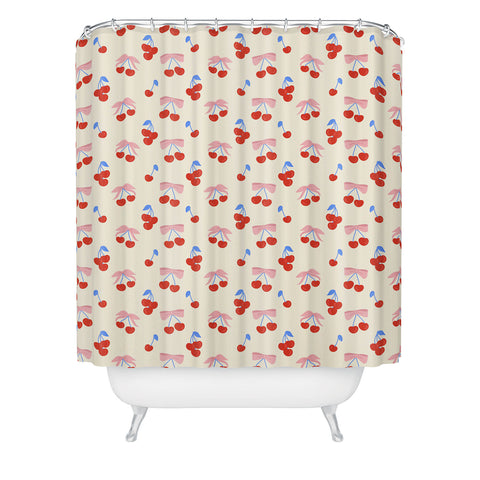 Design by Spark Cherries And Ribbons Shower Curtain