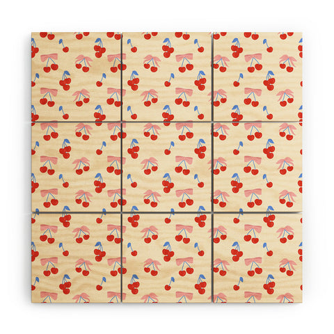 Design by Spark Cherries And Ribbons Wood Wall Mural