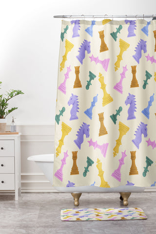 Design by Spark Chess Game Pieces Shower Curtain And Mat