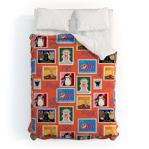 Design by Spark Classic Book Cat Stamps Comforter