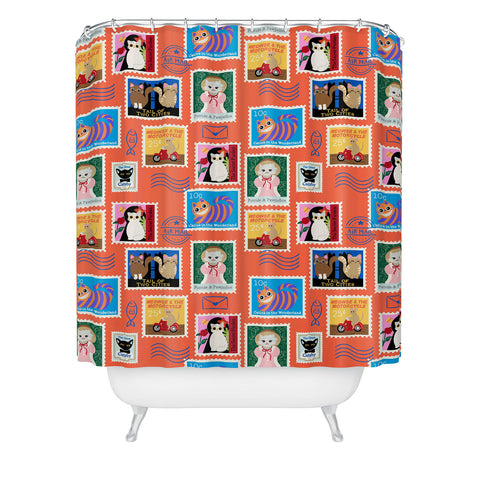 Design by Spark Classic Book Cat Stamps Shower Curtain