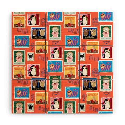 Design by Spark Classic Book Cat Stamps Wood Wall Mural