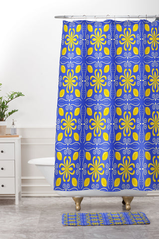 Design by Spark Dolce Vita Lemon Tile Shower Curtain And Mat
