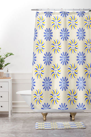 Design by Spark Dolce Vita Radial Sun Flames Shower Curtain And Mat