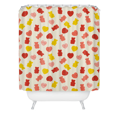 Design by Spark Gummy Bears and Candy Hearts Valentines Shower Curtain