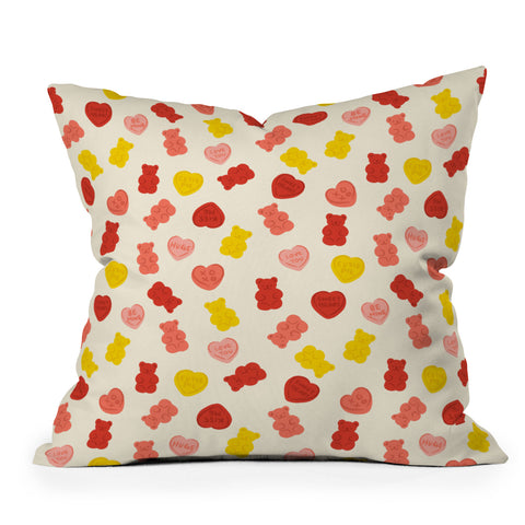 Design by Spark Gummy Bears and Candy Hearts Valentines Throw Pillow