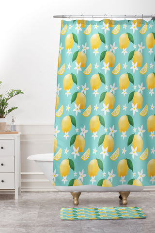 Design by Spark Lemon Florals Shower Curtain And Mat