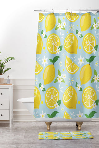 Design by Spark Lemony Fresh Florals Shower Curtain And Mat