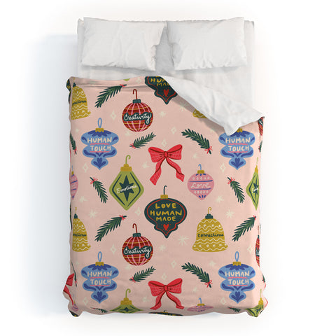 Design by Spark Love Human Made Christmas Ornaments Duvet Cover