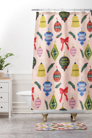 Design by Spark Love Human Made Christmas Ornaments Shower Curtain And Mat