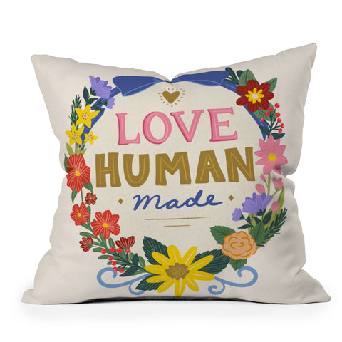 Design by Spark Love Human Made Floral Wreath Outdoor Throw Pillow