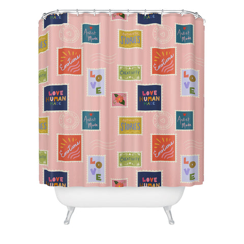Design by Spark Love Human Made Stamps Shower Curtain