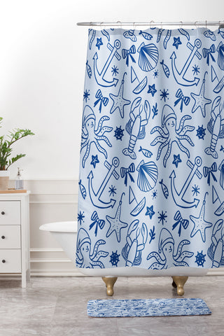 Design by Spark Marine Christmas Holiday Shower Curtain And Mat
