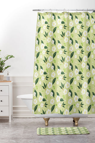 Design by Spark Matcha Tea Florals Shower Curtain And Mat