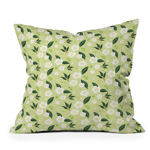 Design by Spark Matcha Tea Florals Outdoor Throw Pillow