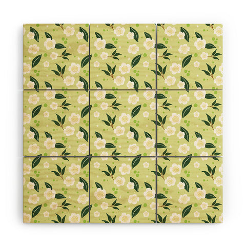 Design by Spark Matcha Tea Florals Wood Wall Mural