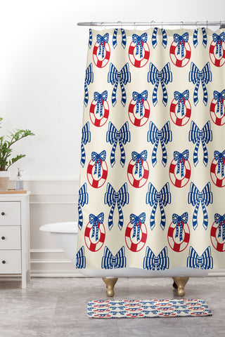 Design by Spark Nautical Christmas Bows Shower Curtain And Mat
